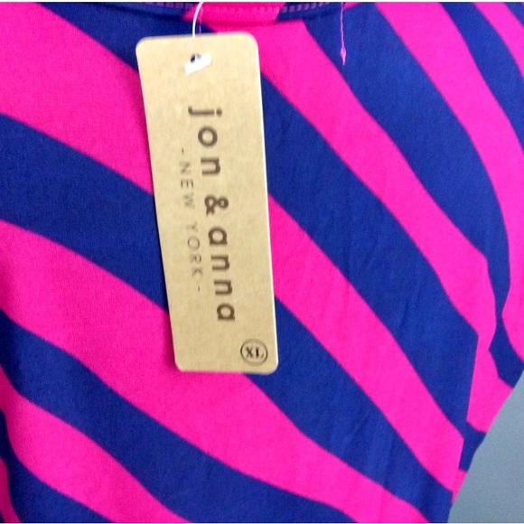 Midi Dress XL Striped Fuchsia Navy Ruched NWT sleeveless NWT - Picture 10 of 11